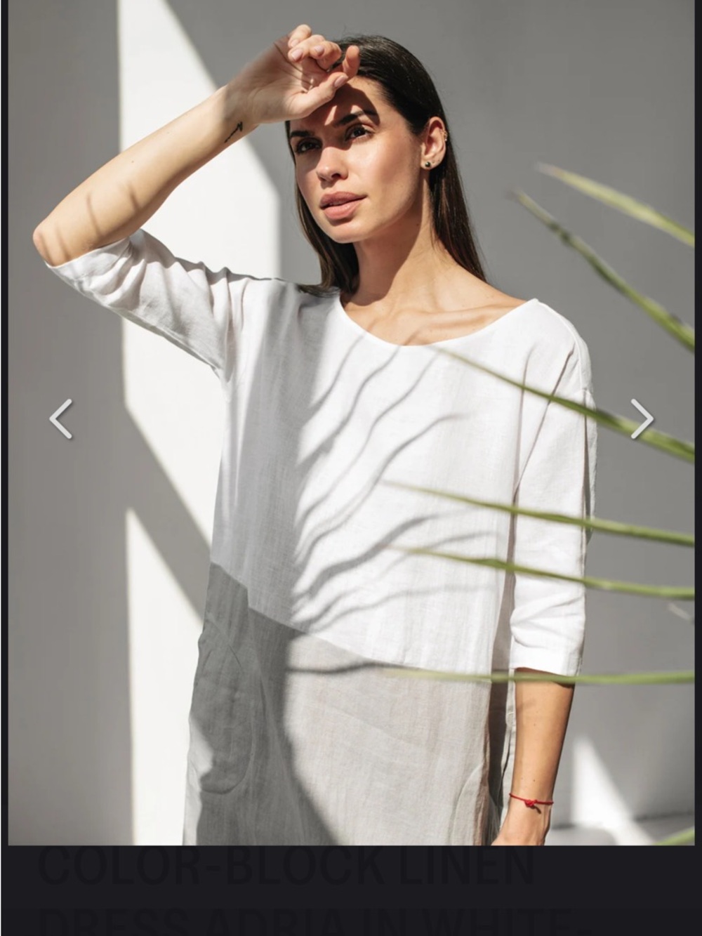 Linen Colorblock Shift Dress - White & Tan - Picture 2 of 4